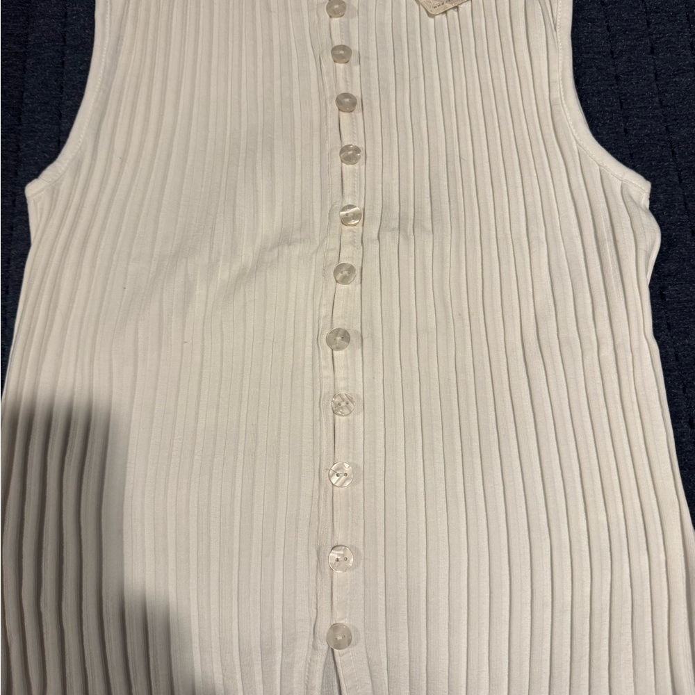 Free People Cream Ribbed Button-Up Top